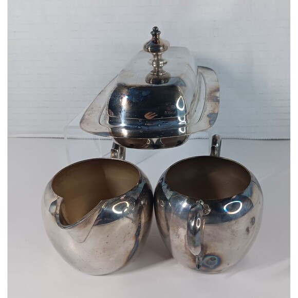 Wallace Silverplate Lot Creamer Sugar Bowl Butter Tray Dish With Glass Insert - Picture 5 of 13